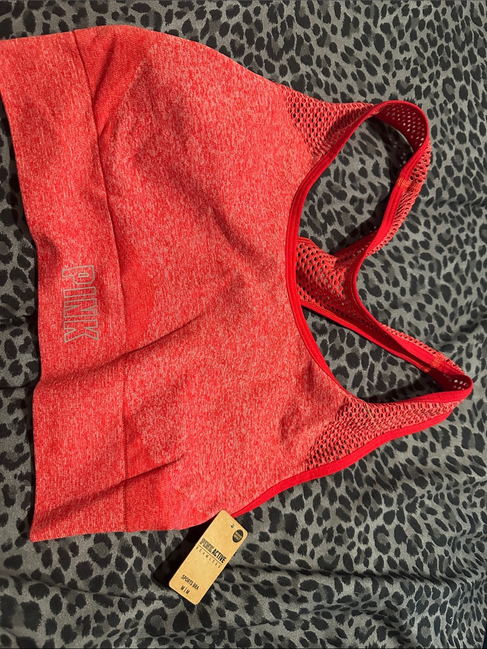 PINK Victoria's Secret Heathered Red Sports Bra with Mesh Racerback SZ MD